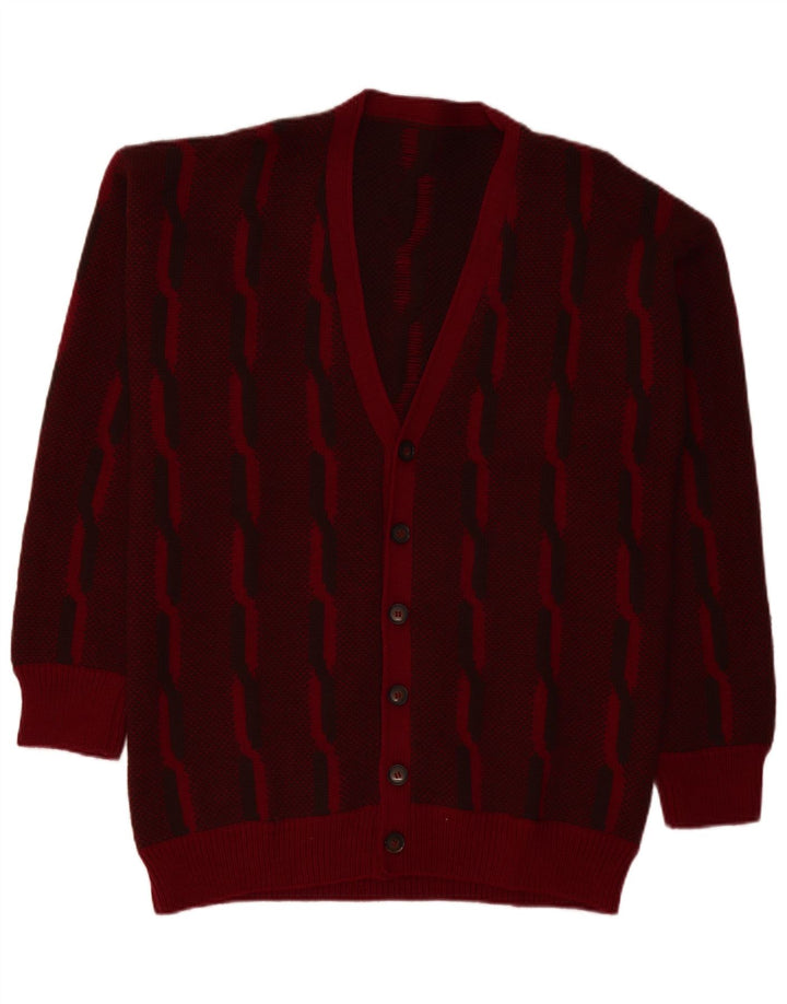 VINTAGE Homme Cardigan Pull Grand Bordeaux Rayé