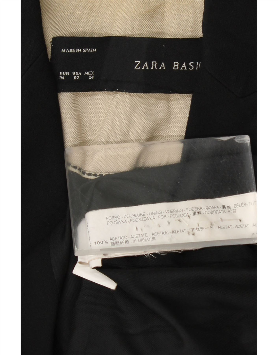 Zara Veste Blazer 1 Bouton Femme EU 34 2XS Acétate Noir