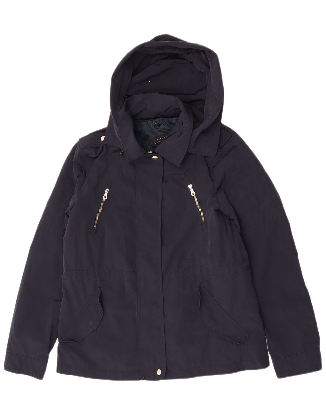 Zara Veste militaire à capuche pour femme UK 14 Bleu marine moyen Polyester