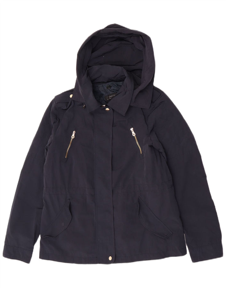 Zara Veste militaire à capuche pour femme UK 14 Bleu marine moyen Polyester