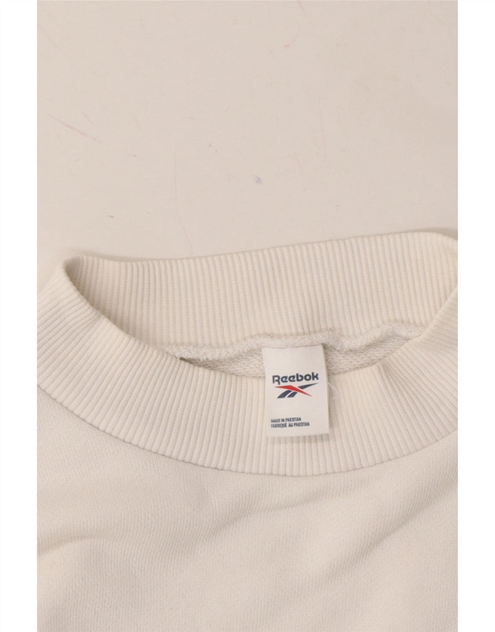 REEBOK Womens Oversized Crop Sweatshirt Jumper UK 12/14  Medium White Vintage Reebok and Second-Hand Reebok from Messina Hembry 