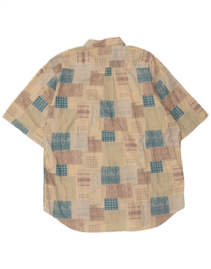 vintage Chemise à manches courtes pour hommes XL Beige Patchwork
