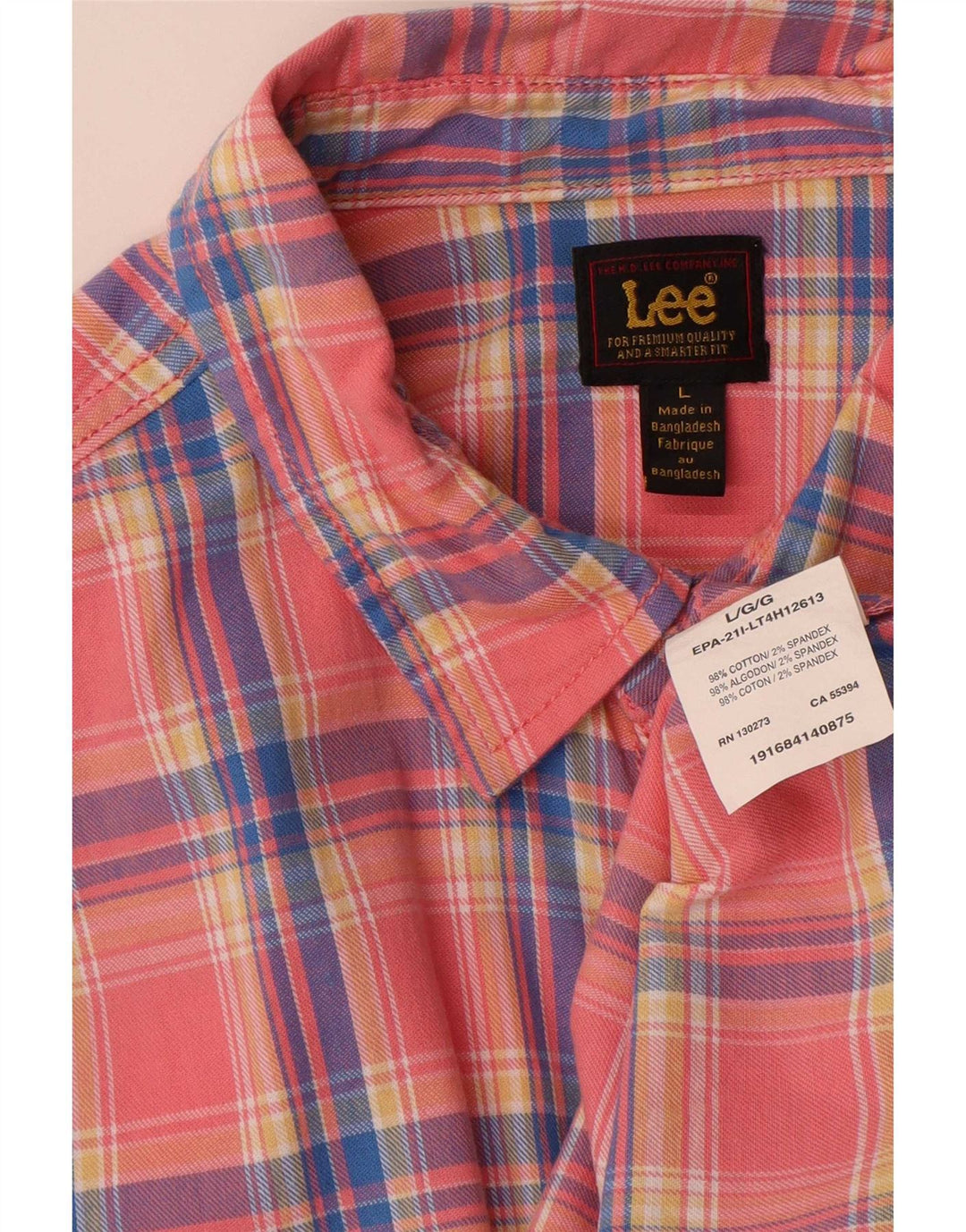 Lee Chemise en Flanelle Homme Grand Carreau Rose Coton