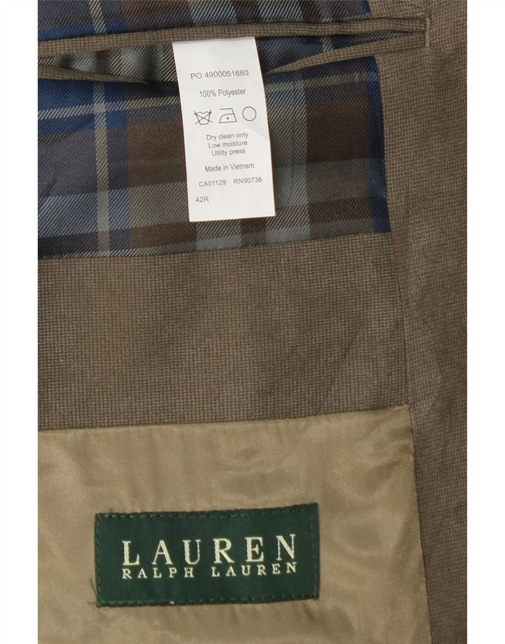 Ralph Lauren Veste blazer à 2 boutons pour homme UK 42 XL Kaki Pied-de-poule
