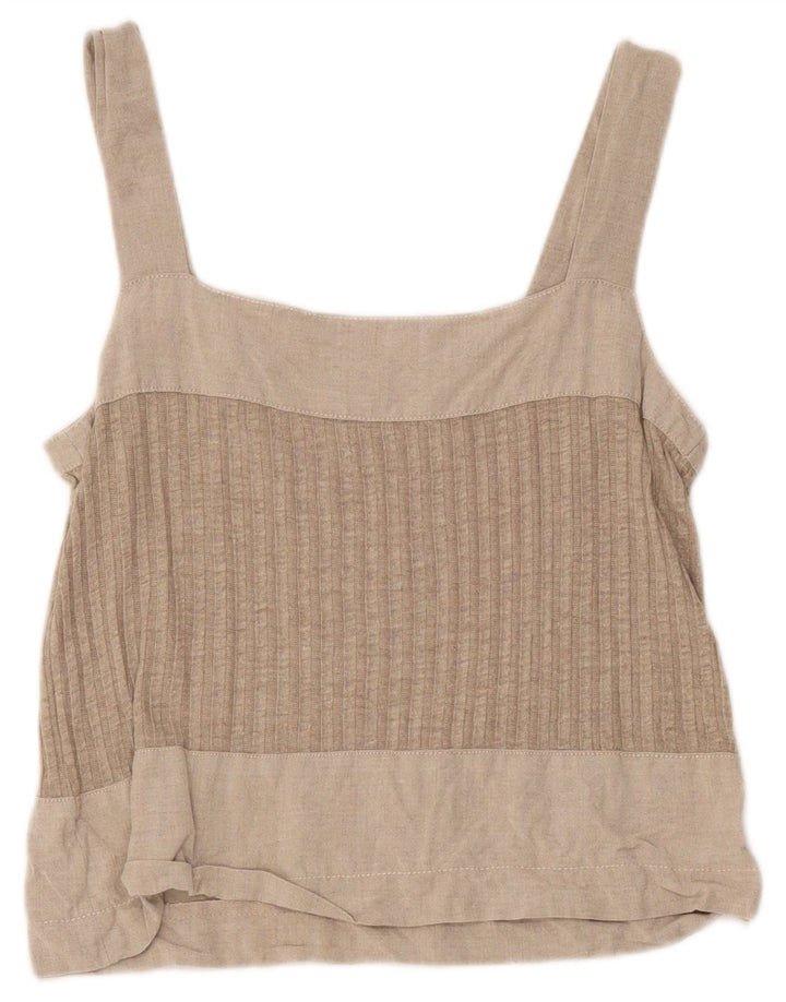 vintage Womens Crop Cami Top UK 8 Petit Gris Colorblock