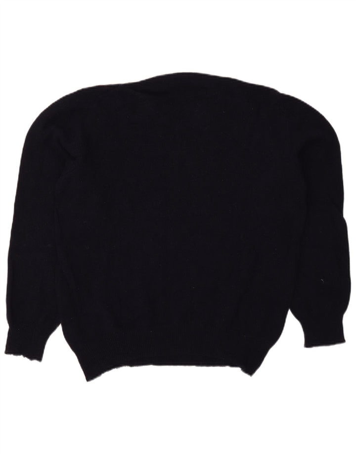 vintage Mens Crew Neck Jumper Pull Grand Bleu Marine Argyle/Diamant