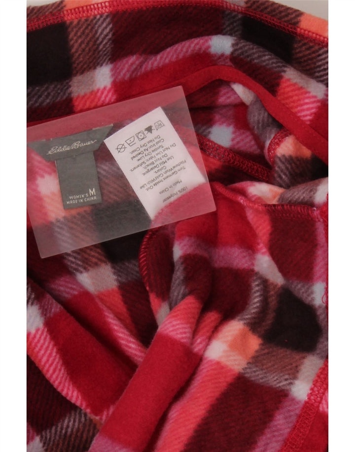 EDDIE BAUER Pull polaire à col zippé pour femme UK 14 Polyester à carreaux rouge moyen