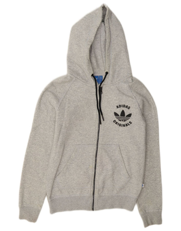 Adidas Pull à capuche zippé surdimensionné graphique pour femme UK 8 Petit Gris Moucheté