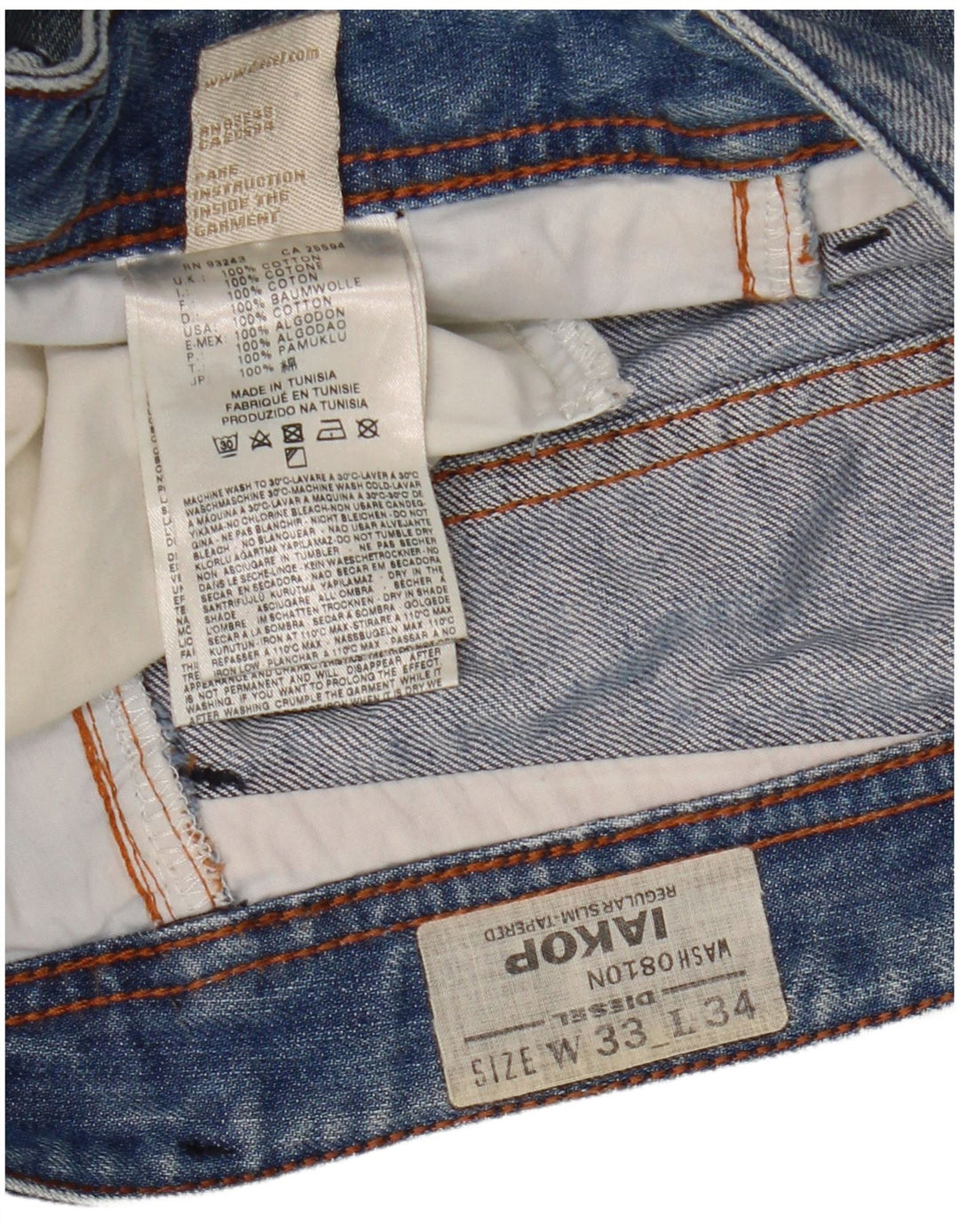 Diesel Jean Slim Iakop Vieilli Homme W33 L34 Bleu Coton