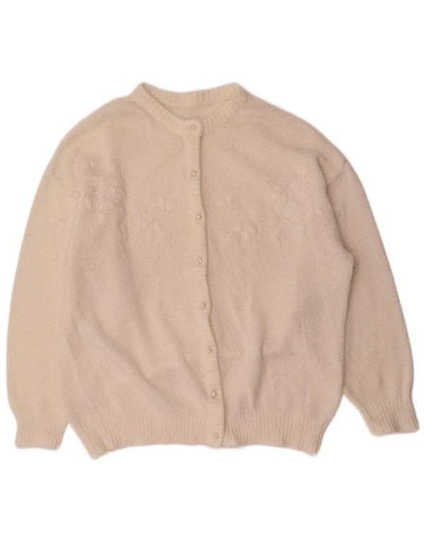 vintage Femme Cardigan Pull UK 18 XL Acrylique Blanc