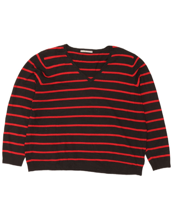 Marks & Spencer Pull col en V pour femme UK 22 2XL Noir rayé