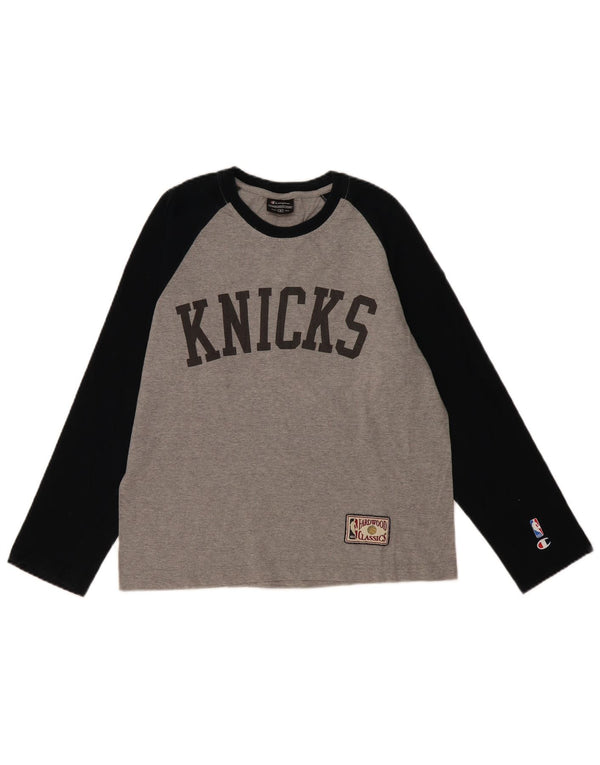 CHAMPION Haut graphique New York Knicks à manches longues pour femme Gris moyen UK 14