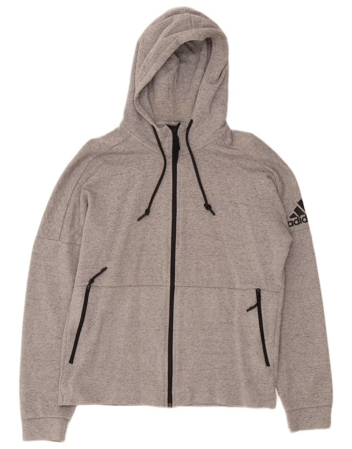 Adidas Pull à capuche zippé graphique pour homme Gris moyen moucheté