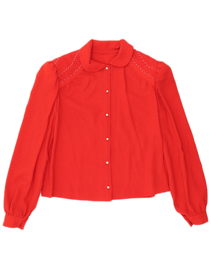 VINTAGE Femmes Crop Shirt Blouse UK 12 Rouge Moyen