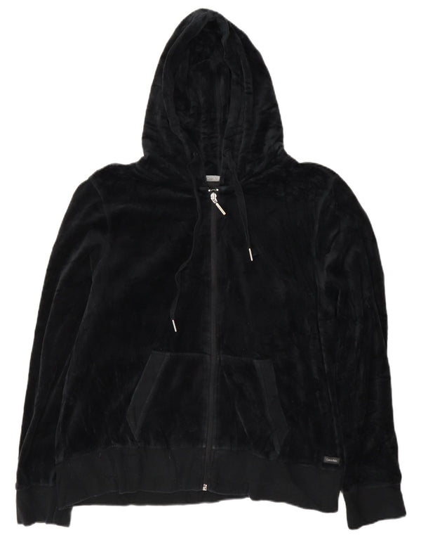 Calvin Klein Pull à capuche zippé en velours pour femme UK 18 XL Coton noir