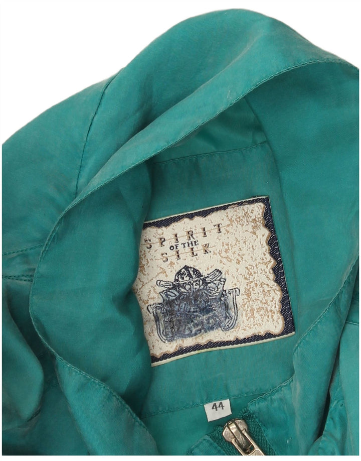 vintage Femme Pardessus IT 44 Soie Turquoise Moyenne