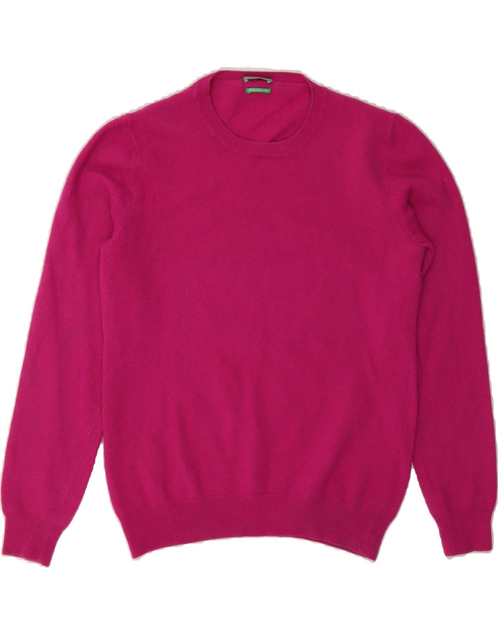 BENETTON Womens Crew Neck Jumper Sweater UK 12 Medium Pink Wool Vintage Benetton and Second-Hand Benetton from Messina Hembry 