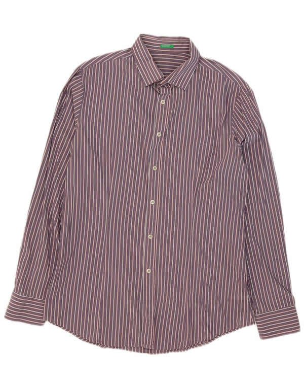 Benetton Chemise Homme XL Violet Rayé Coton