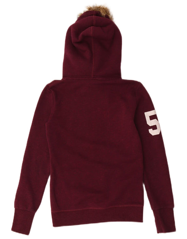 Superdry Pull à capuche zippé graphique pour femme UK 6 XS Coton bordeaux