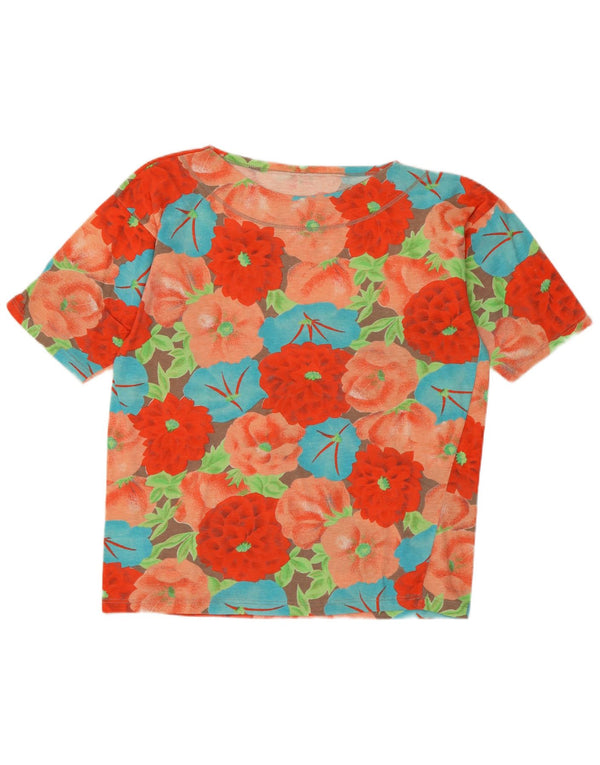 vintage Femmes Graphique T-Shirt Top UK 14 Moyen Multicolore Floral