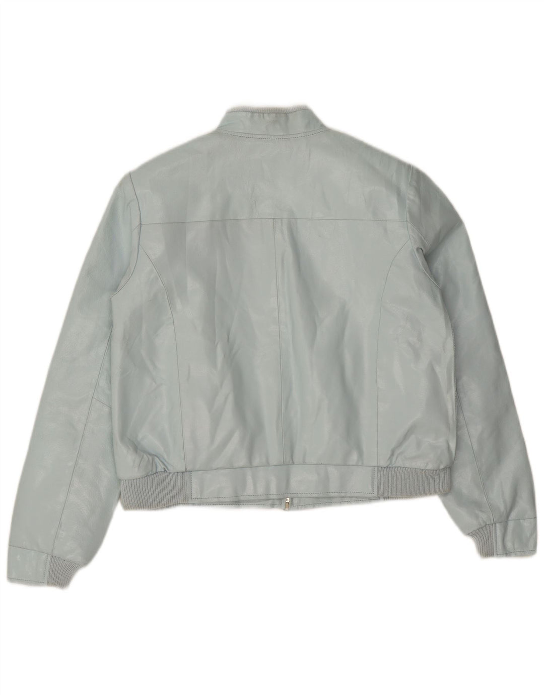 vintage Femmes Crop Faux Cuir Bomber Jacket IT 44 Bleu Moyen