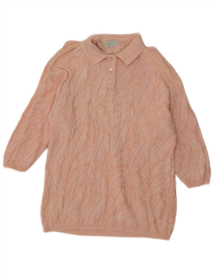 Benetton Pull à col polo à motif abstrait pour femme IT 48 XL Rose