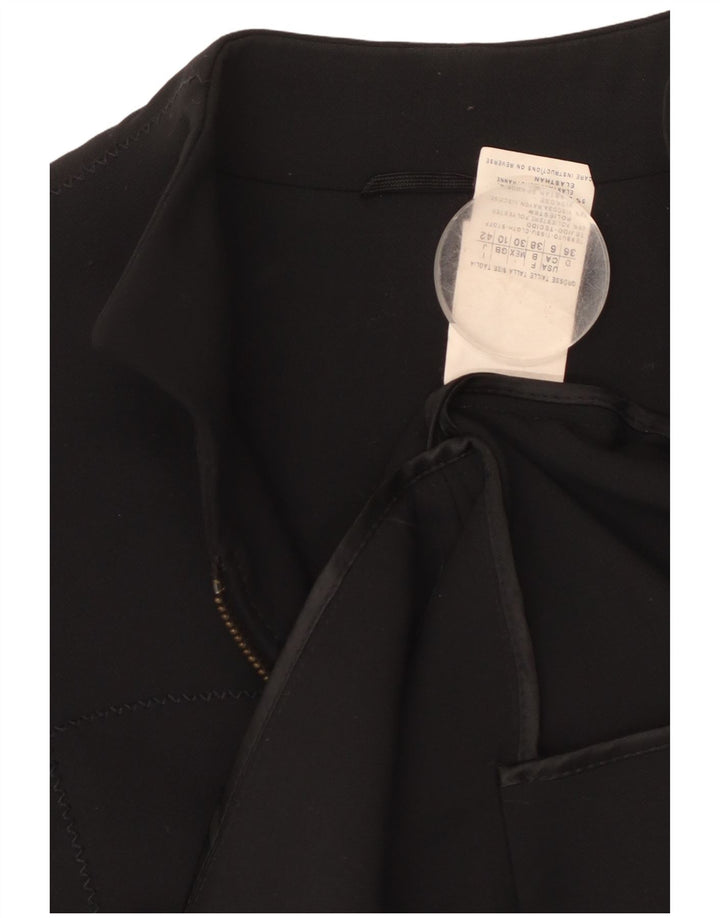 VINTAGE Veste Blazer Femme UK 10 Petit Polyester Noir