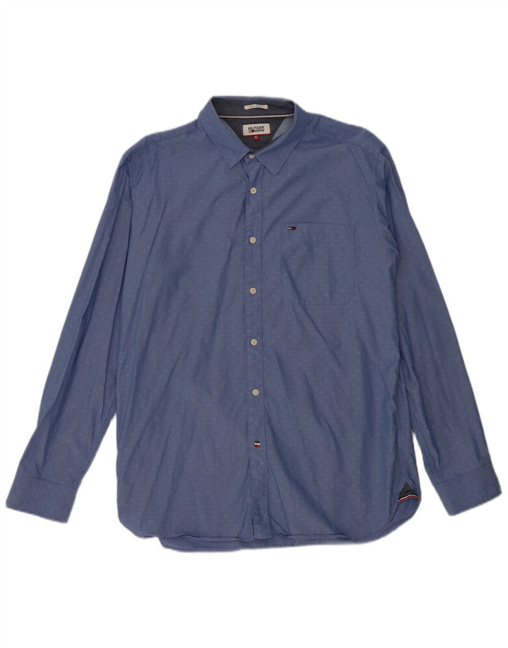 TOMMY HILFIGER Mens Regular Fit Shirt XL Blue Spotted Cotton