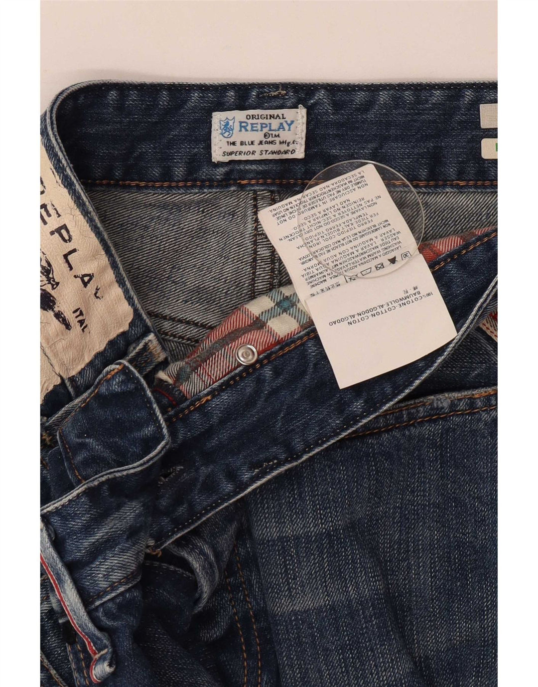 Replay Jean slim effet vieilli W34 L34 bleu coton pour homme