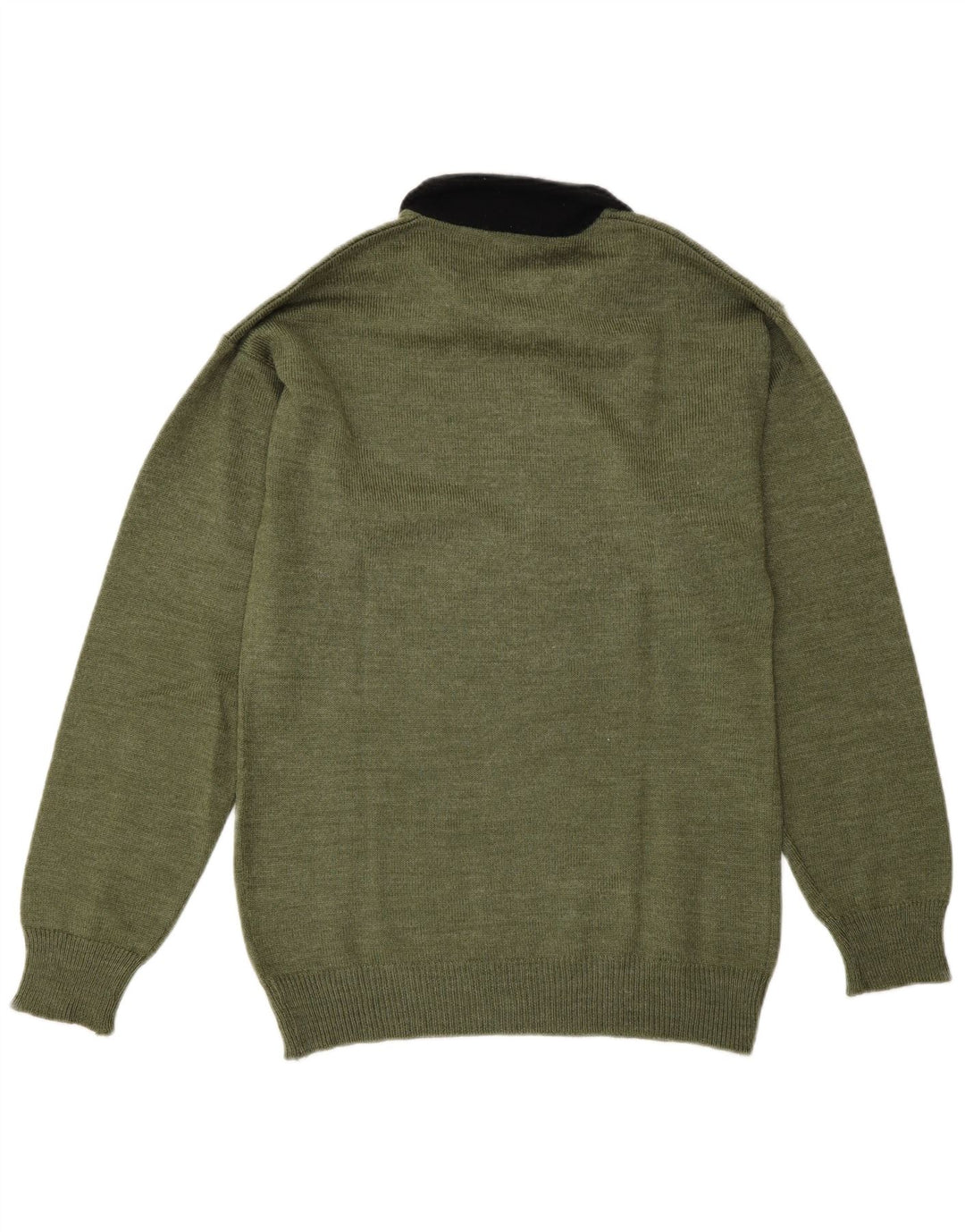 vintage Mens Polo Neck Jumper Pull Vert Moyen Colorblock