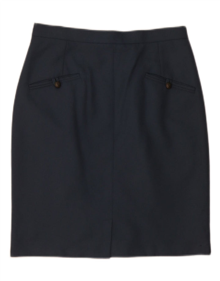 VINTAGE Jupe crayon femme moyenne W28 laine bleu marine