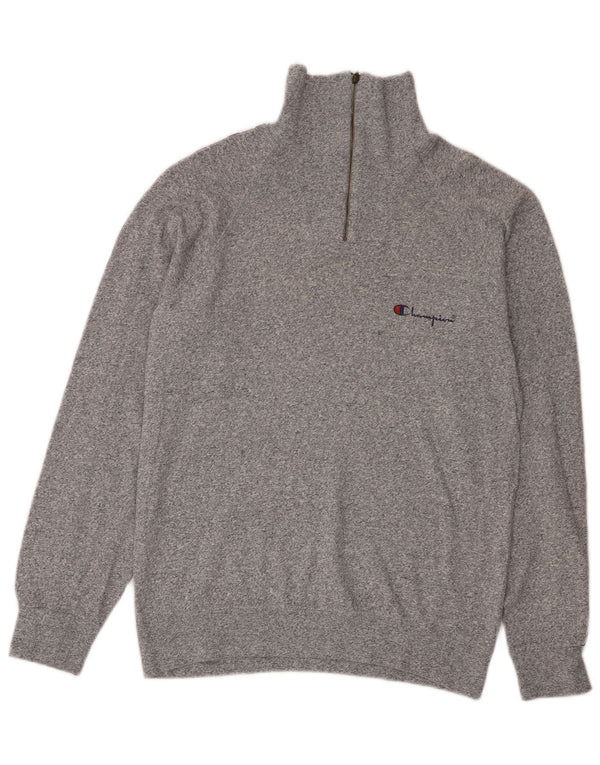Champion Sweat-Shirt Col Zippé Homme Gris Moyen Moucheté Coton