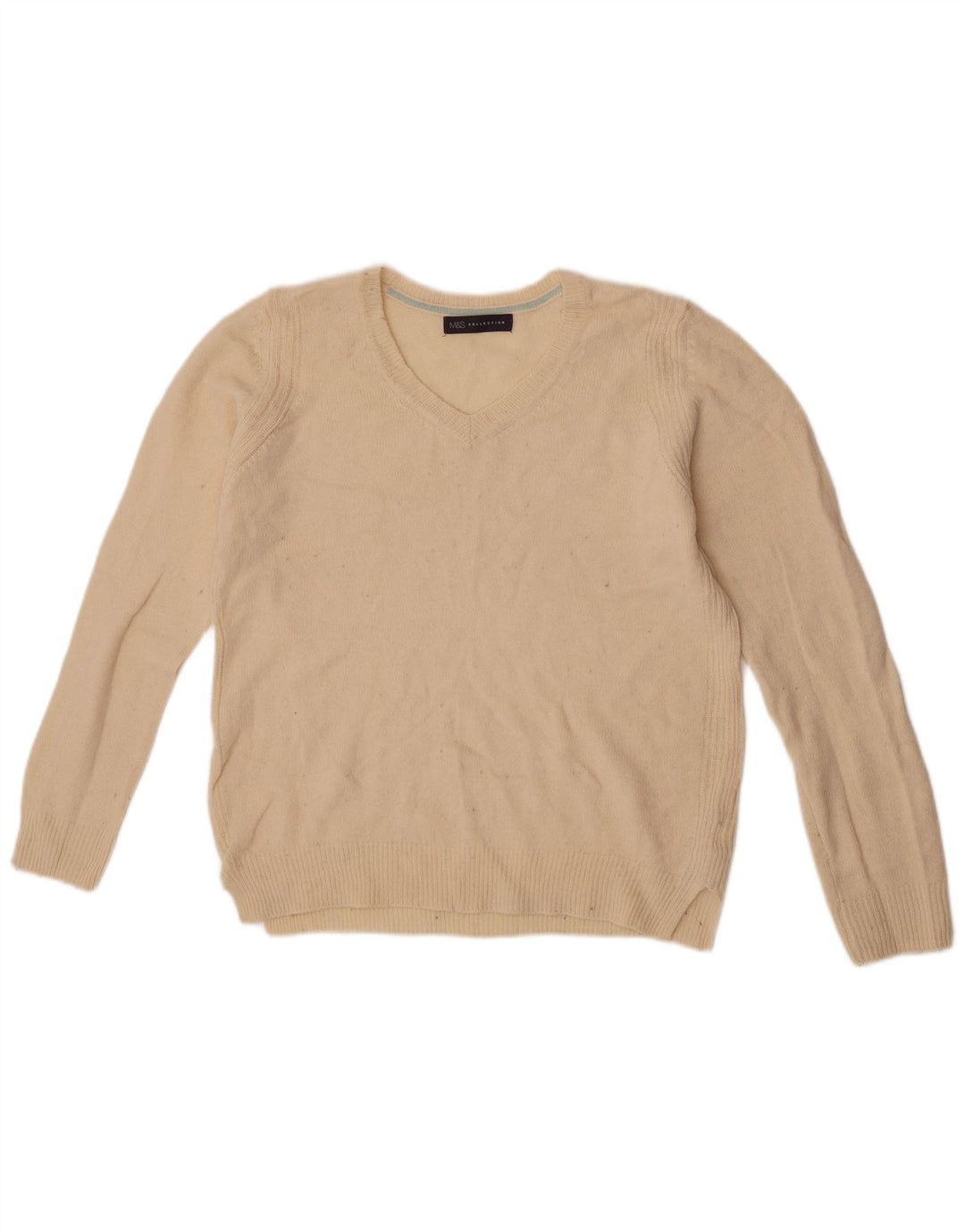 Marks & Spencer Pull col V pour femme en laine blanc cassé moyen