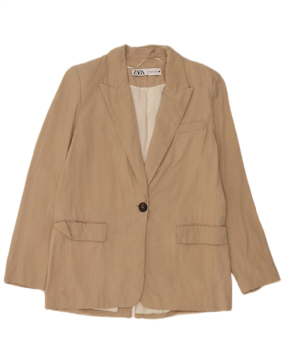 Zara Veste Blazer 1 Bouton Femme UK 6 XS Beige Lyocell