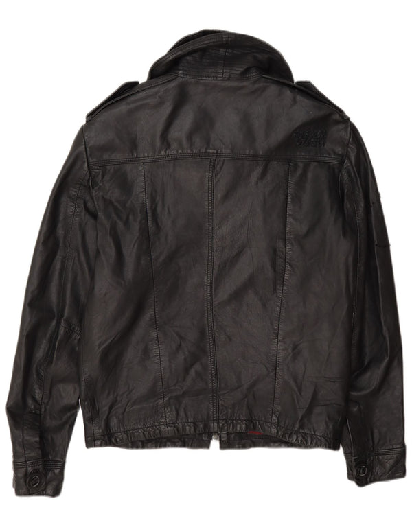 Superdry Veste en cuir militaire pour femme UK 10 Small Noir