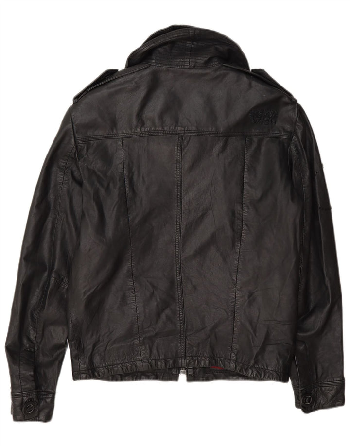 Superdry Veste en cuir militaire pour femme UK 10 Small Noir