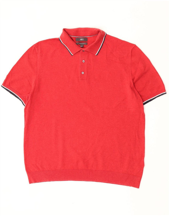 Marks & Spencer Pull à col polo pour homme Large rayé rouge