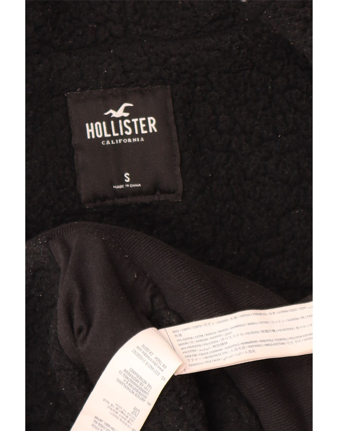HOLLISTER Pull à capuche zippé graphique pour hommes, petit, en coton noir