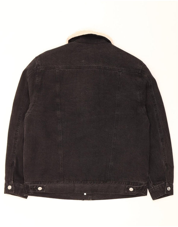 Topshop Veste Sherpa en jean surdimensionnée pour femme UK 10 Petit coton noir