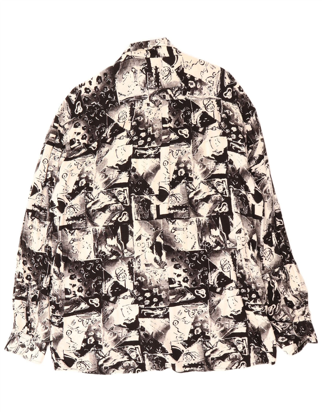 VINTAGE Chemise à motif abstrait pour homme Taille 41 Grand Noir