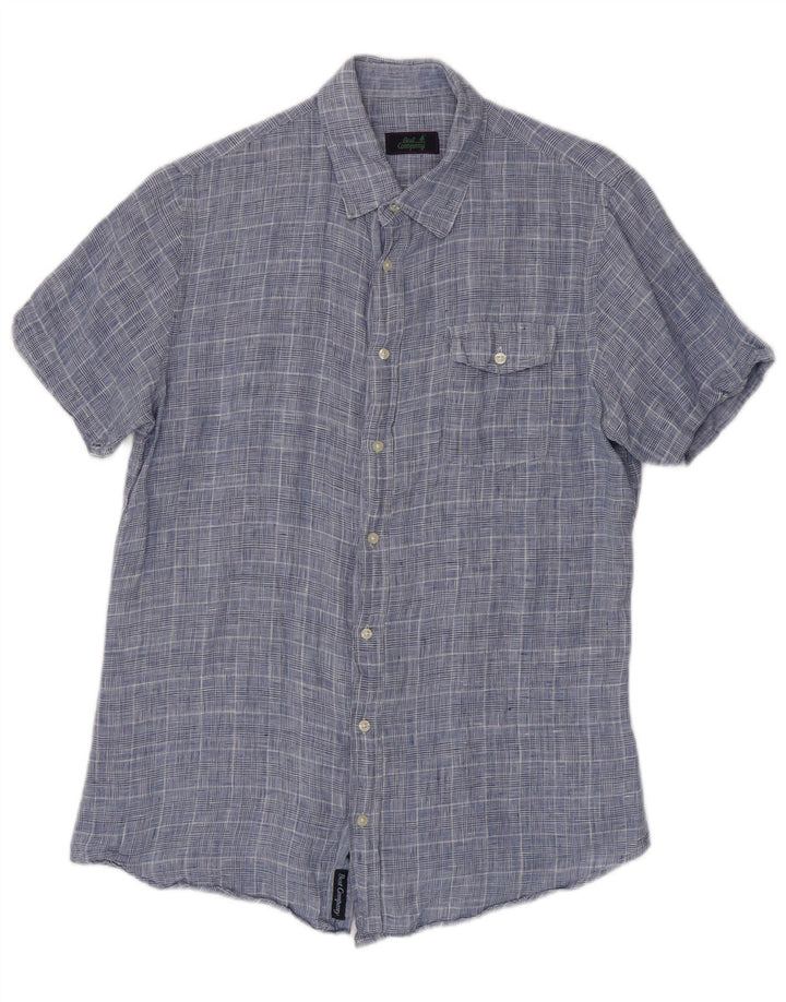 Best Company Chemise à Manches Courtes Homme Bleu Moyen Pied-de-Poule