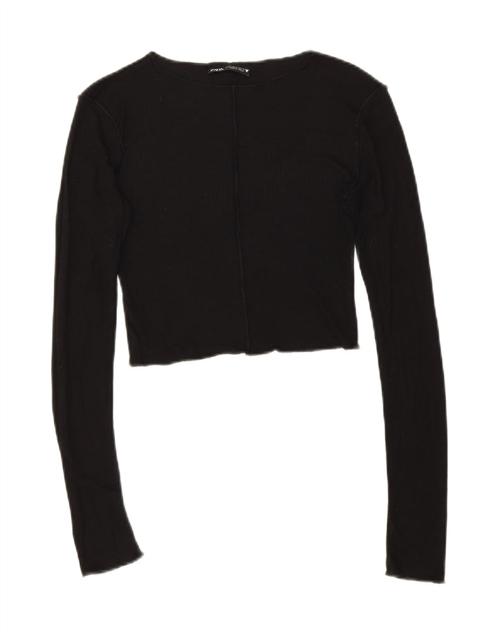Zara Womens Crop Top Manches Longues UK 8 Petit Noir