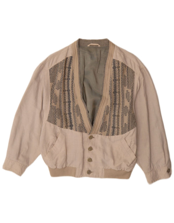 Veste Bomber Homme Vintage UK 38 Viscose Géométrique Beige Moyen