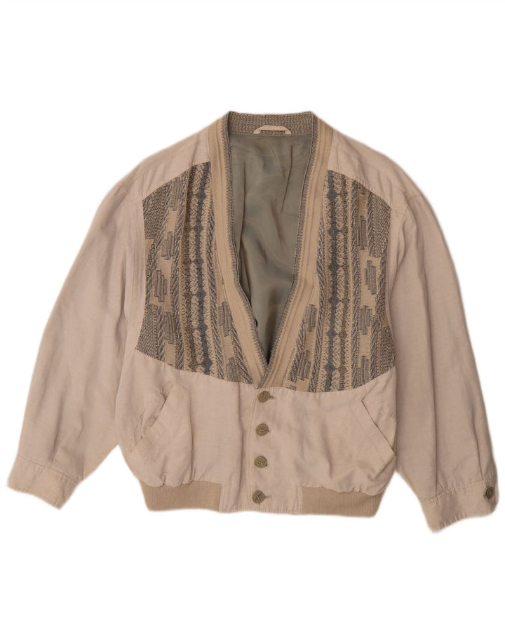Veste Bomber Homme Vintage UK 38 Viscose Géométrique Beige Moyen