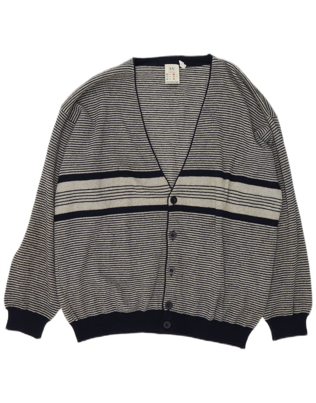 Umberto Severi Homme Cardigan Pull Large Gris Rayé Laine
