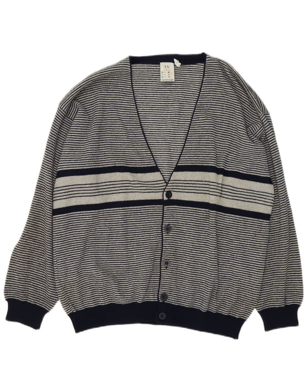 Umberto Severi Homme Cardigan Pull Large Gris Rayé Laine
