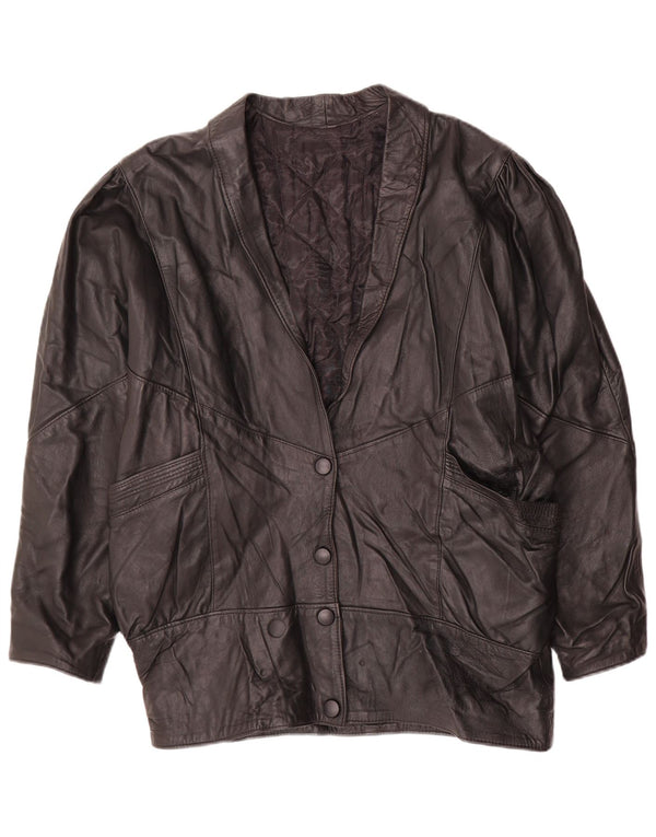 Veste en cuir surdimensionnée femme vintage UK 14 Cuir noir moyen