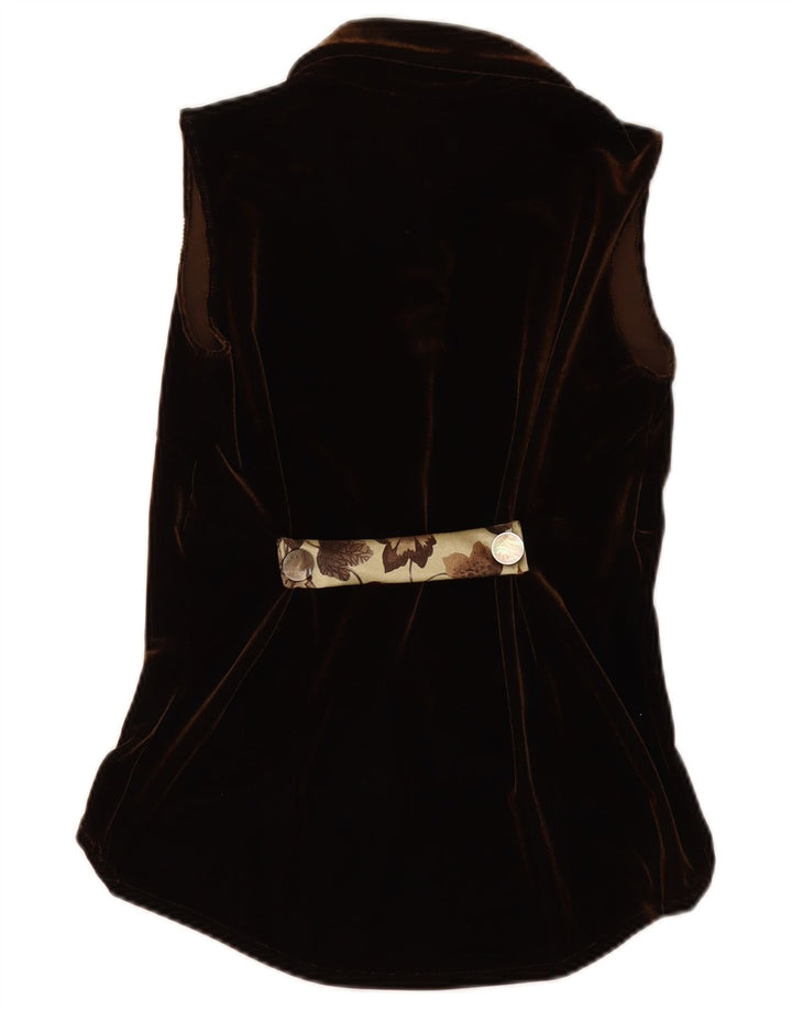 VINTAGE Femme Velours Chemise sans manches Blouse UK 12 Medium Brown Floral