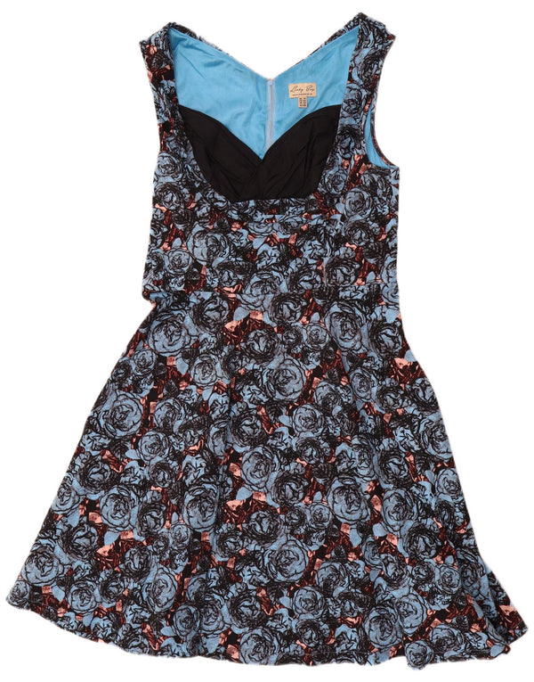 Lindy bop Robe trapèze sans manches pour femme UK 18 XL Bleu Floral Coton