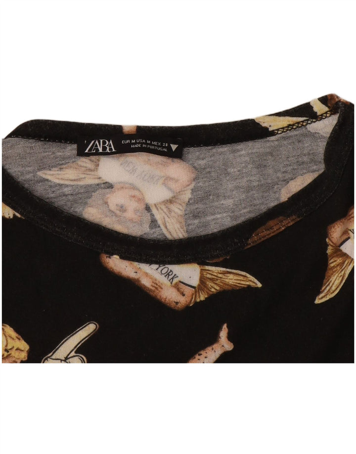 Zara T-shirt graphique pour femme UK 14 Noir moyen